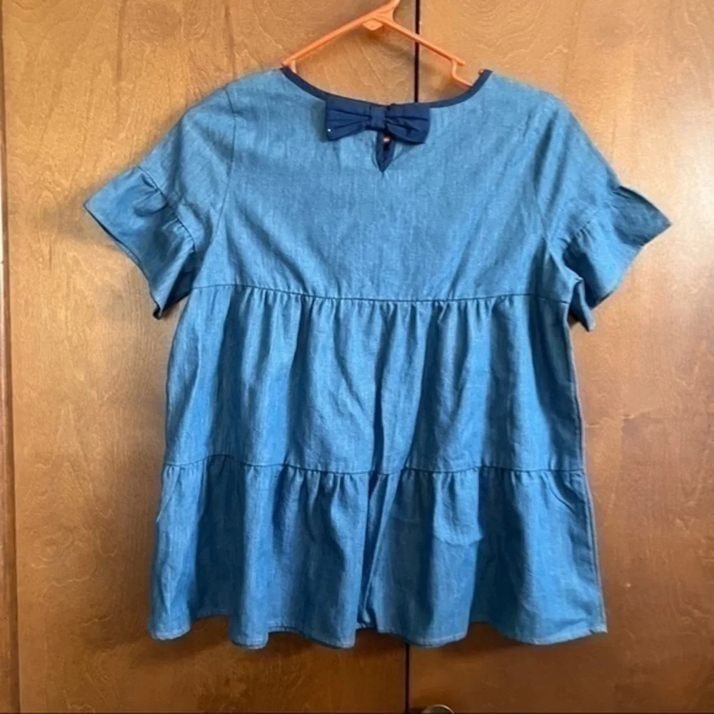 Crown & Ivy Girls Tiered Denim look Top NWT XL Girls❤️❤️